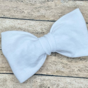 White Jersey Knit Hair Bow: 3.5 Inch Alligator Clip or Headband