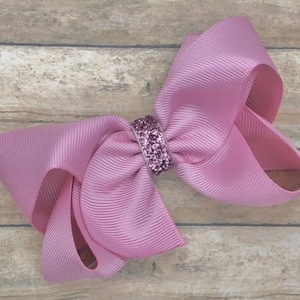 Rose Pink Hair Bow: Boutique Glitter Hair clip