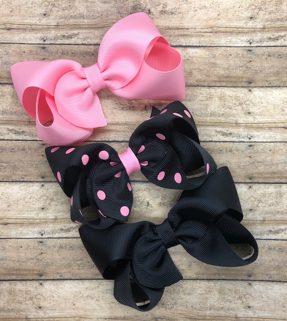 Conjunto de lazos para el cabello rosa y negro: lazos para el cabello, lazos,  lazos para