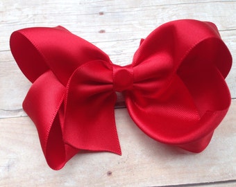 Red satin hair bow - satin bows, hair bows, bows, hair clips, hair bows for girls, baby bows, baby hair bows, toddler bows, boutique bows