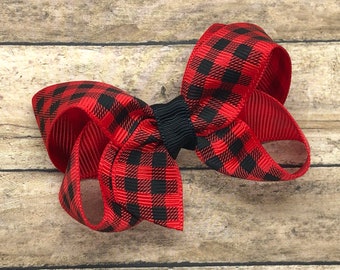 Buffalo plaid hair bow - hair bows for girls, girls bows, baby bows, plaid bows, Christmas bows, toddler bows, boutique hair bows