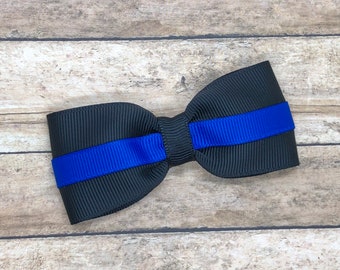 Thin blue line hair bow - hair bows, bows for girls, baby bows, pigtail bows, toddler hair bows, 3 inch hair bows