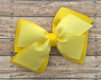 Yellow hair bow - hair bows, toddler hair bows, boutique bows, 5 inch hair bows, big hair bows, girls bows