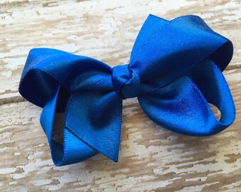 Blue shimmer hair bow - hair bows, satin bows, bows for girls, baby bows, girls bows, toddler bows, 3 inch hair bows