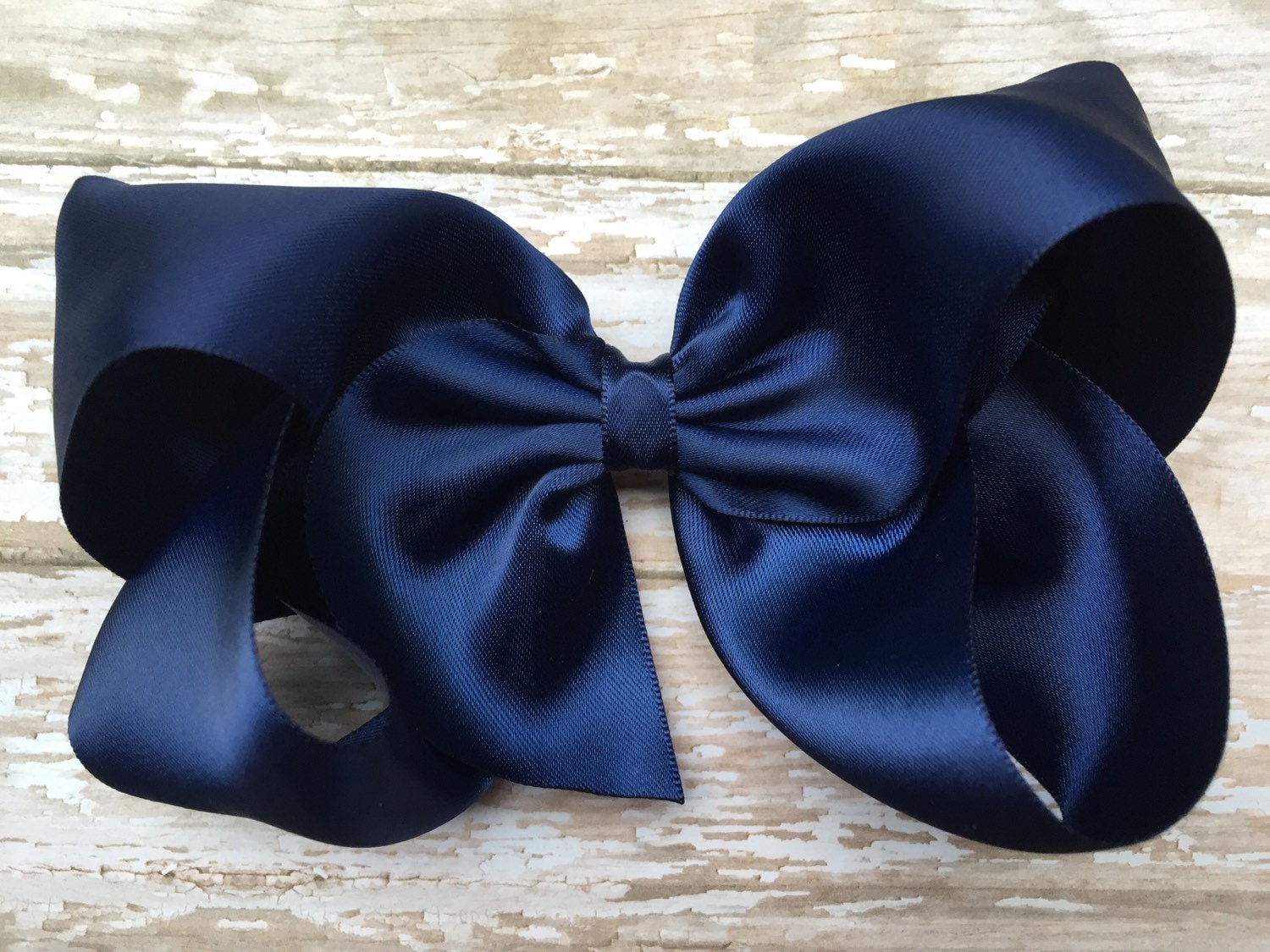 Large Blue Hair Bow - Oversized Satin Bow with Hair Tie - wide 2