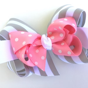 Pink & gray hair bow - bows for girls, hair bows, girls bows, toddler hair bows, big hair bows, boutique bows