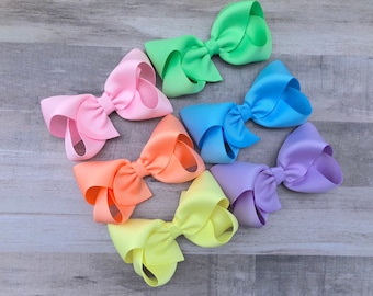 SET of 6 pastel hair bows - bows for girls, hair clips, baby bows, toddler hair bows, boutique bows, 4 inch hair bows