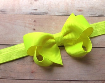 Neon yellow baby headband - baby headband bows, baby girl headband, baby headbands, newborn headband, baby bows, baby bow headband