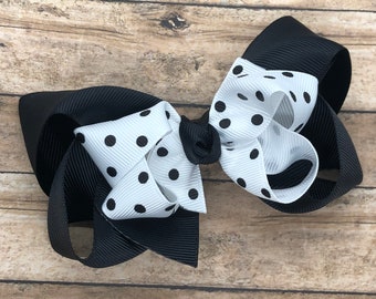 Black and white polka dot hair bow - hair bows, bows for girls, baby bows, toddler hair bows, girls bows