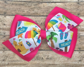 Beach hair bow - hair bows for girls, baby bows, girls hair bows, toddler bows, 5 inch hair bows