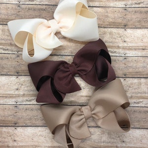 Neutral Grosgrain Ribbon Hair Bow Set: 4-Inch Hair Clips