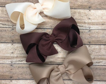 Neutral colors hair bow set - hair bows, bows, hair bows for girls, baby bows, hair clips, toddler bows, boutique bows, 4 inch hair bows