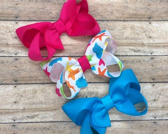 Summer hair bow set - 3 inch hair bows, hair bows, bows, hair clips, hair bows for girls, baby bows, pigtail bows