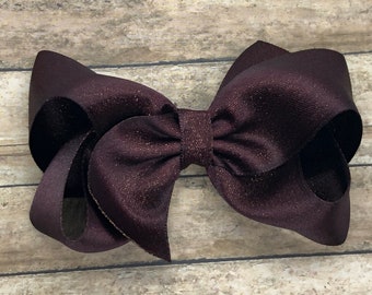 Burgundy gold shimmer hair bow - satin hair bows, hair bows, bows for girls, satin bows, boutique bows, toddler bows