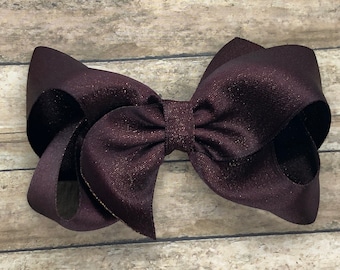 Burgundy gold shimmer hair bow - satin hair bows, hair bows, bows for girls, satin bows, boutique bows, toddler bows