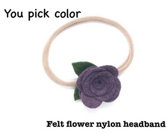 YOU PICK color felt flower nylon headband - felt bows, hair bows, girls bows, baby bows, nylon baby headband