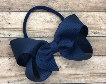 Navy blue baby headband - baby girl headband, nylon headband, baby headband bows, newborn headband, baby bows, baby hair bows, bow headband