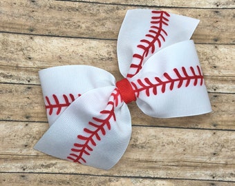 Baseball hair bow - hair bows, bows for girls, toddler hair bows, 5 inch hair bows