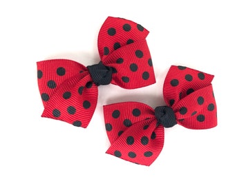 Red and black polka dot pigtail bows - hair bows, hair clips, baby bows, toddler hair bows, girls bows