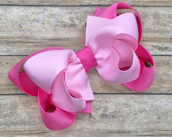 Pink double boutique hair bow - hair bows, baby bows, girls hair bows, toddler hair bow, 3 inch hair bows