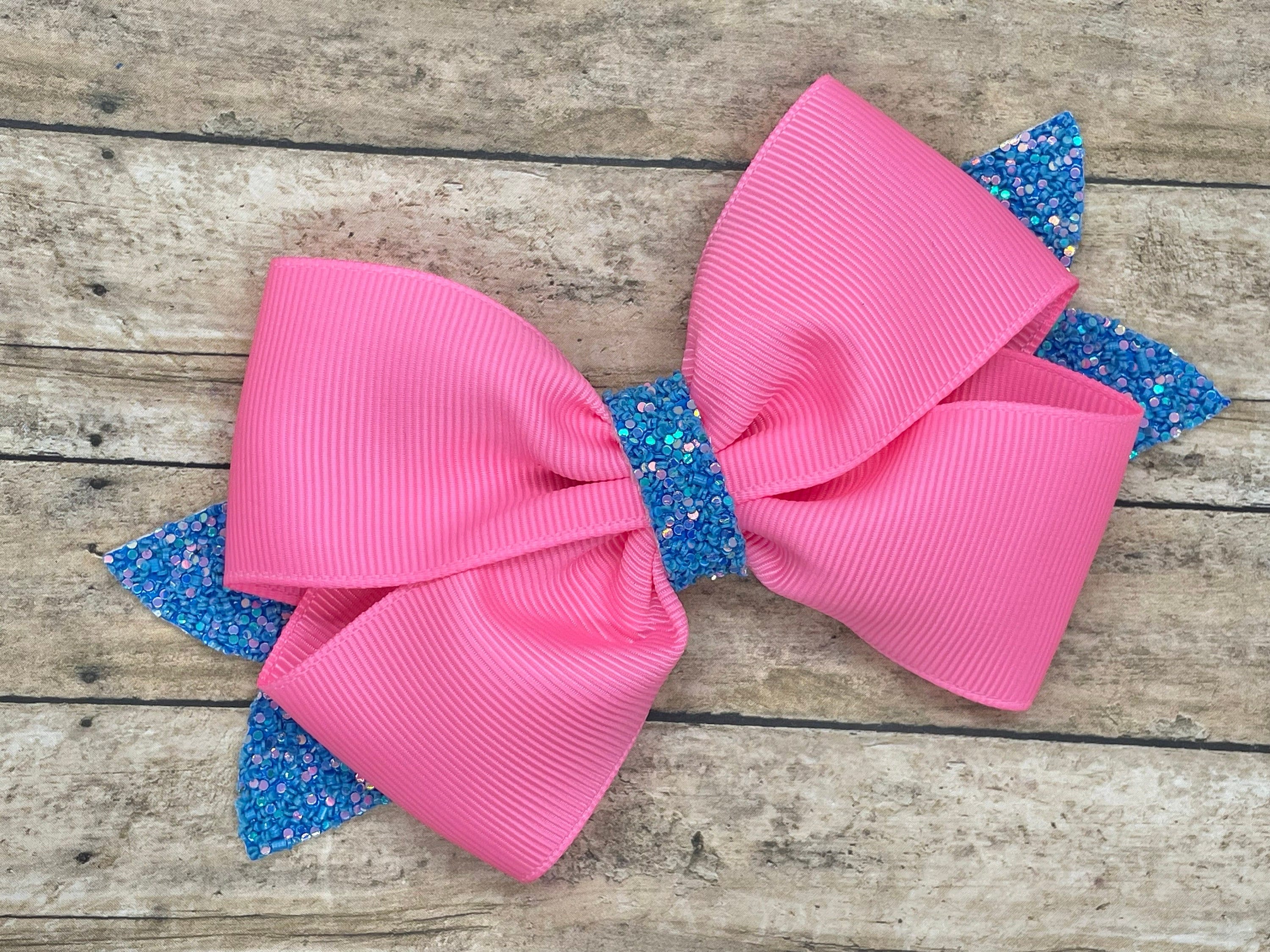Pink & Blue Glitter Hair Bow: Handmade 4-inch Hair Clip - Etsy display picture 1