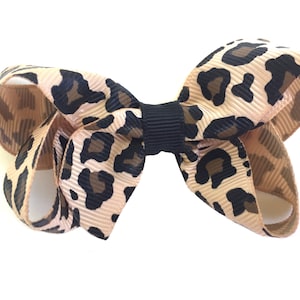 Leopard Print Hair Bow: 3 Inch Boutique Bow
