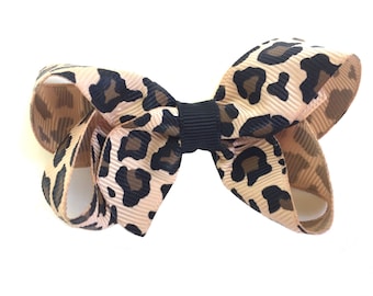 Leopard print hair bow - hair bows, baby headbands, baby bows, pigtail bows, toddler hair bows, 3 inch hair bows