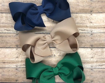 School uniform hair bow set - hair bows, bows, hair bows for girls, baby bows, hair clips, toddler bows, boutique bows, 4 inch hair bows