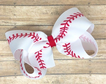 Baseball hair bow - hair bows, bows for girls, toddler hair bows, 6 inch hair bows