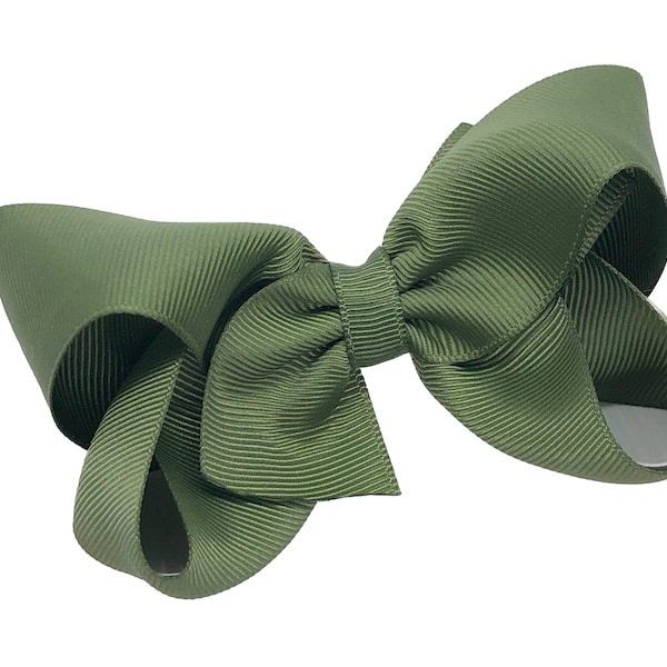 Olive green hair bow - hair bows for girls, toddler hair bows, boutique bows, 4 inch hair bows