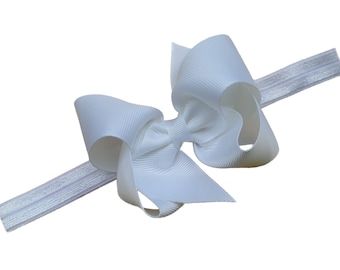 White baby headband - baby headband bows, baby girl headbands, baby bows, newborn headbands, baby hair bows