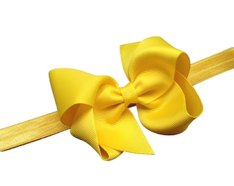 Yellow baby headband - baby girl headband, baby headband bows, newborn headband, baby bows, baby hair bows