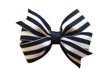 Girls Handmade set of 2 navy Glitter gold pink stripe Hair Bow Clips 2.5" 