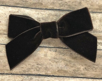 Brown velvet hair bow - hair bows, girls hair bows, velvet bows, baby headband, nylon headbands