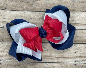 Red, white & blue triple stacked hair bow - hair bow, girls hair bows, toddler hair bows, girls bows, boutique bows, big hair bows