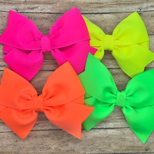 Set of 4 neon hair bows - hair bows, hair clips, baby bows, girls bows, toddler bows, 4 inch hair bows