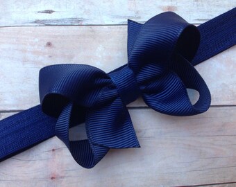 Navy blue baby headband - baby headband bows, baby girl headbands, baby bows, baby bow headbands, headbands baby, hair bows