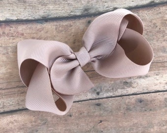 Taupe hair bow - hair bows, bows for girls, baby bows, toddler hair bows, boutique bows, 4 inch hair bows, big bows