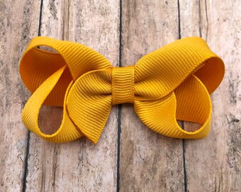 Mustard yellow hair bow - hair bows for girls, boutique bows, toddler hair bows, big hair bows