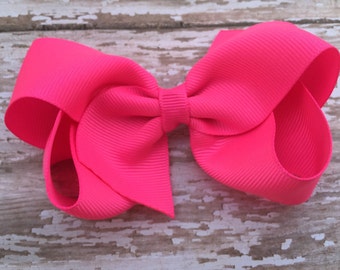 Neon pink hair bow - hair bows, bows for girls, baby bows, toddler bows, girls bows, hair clips, boutique bows