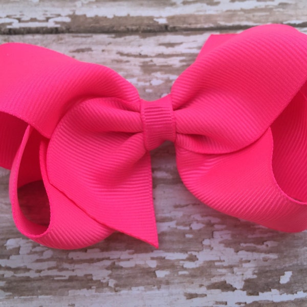 Neon pink hair bow - hair bows, bows for girls, baby bows, toddler bows, girls bows, hair clips, boutique bows