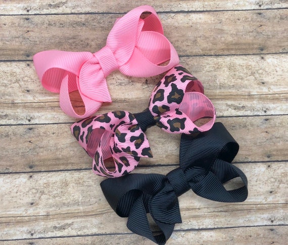 Pink Leopard Print Hair Bow Set: 3-inch Boutique Hair Clips - Etsy UK