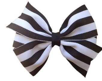 Black & white striped hair bow - hair bows, bows for girls, baby bows, toddler hair bows, hair clips for girls
