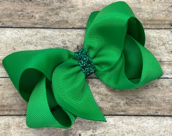 Emerald green hair bow - hair bows, girls bows, boutique bows, toddler bows, big hair bows, 4 inch hair bows