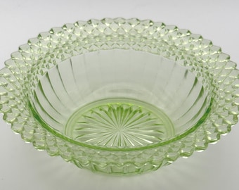 Vintage Green Glass Bowl, Diamond | Starburst Pattern Pressed Glass Dish, Mid-Century Scalloped Bowl, Retro Green Decor, Vintage Candy Dish