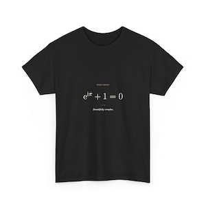 オイラーの等式Tシャツ、美しく複雑な数式Tシャツ、ユニセックス、ギルダン5000、ブラックまたはネイビー