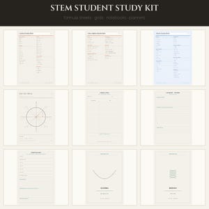 May include: A STEM student study kit featuring nine pages of formula sheets, grids, notebooks, and planners. The collection includes Calculus, Linear Algebra, and Physics sheets, a unit circle diagram, lab reports, and subject-specific covers.
