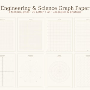 Digital Planner | Engineering Graph Paper Bundle | 8 STEM Grids: Log-Log, Semi-Log, Millimeter, Polar, Cartesian | Printable GoodNotes