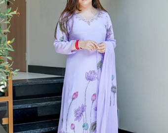 Chinon Salwar Suit with Exquisite Hand Work and Dupatta
