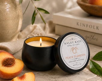 Peach Elements Scented Candle, Vintage Apothecary Style, Hand Poured Farmhouse Decor Candle